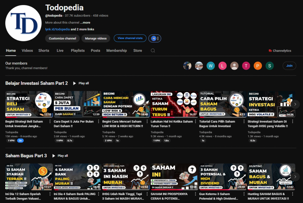 investasi saham channel todopedia